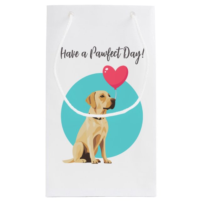 Labrador amarillo con bolsa de regalo en globo de  (Reverso)