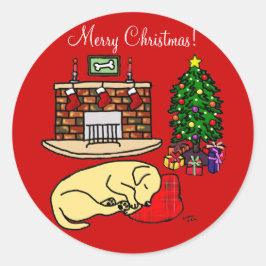 Labrador amarillo recupera pegatinas navideñas