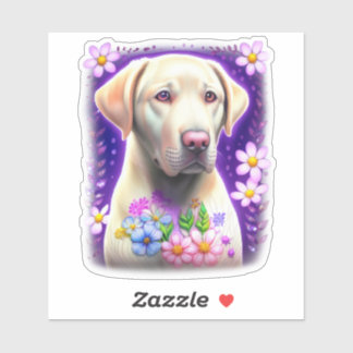 Labrador blanco con Pegatina de flores