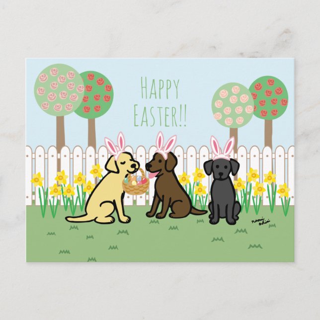 Labrador Easter Bunnies Garden Tarjeta de vacacion (Anverso)