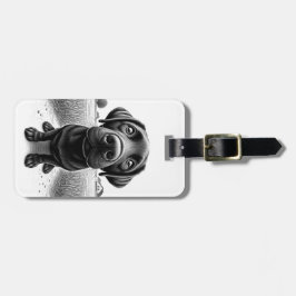 Labrador en una granja B&W etiqueta de equipaje Pe