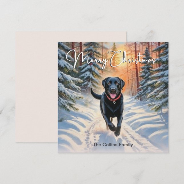 Labrador Negro En Nieve Invierno Feliz Navidad (Anverso / Reverso)