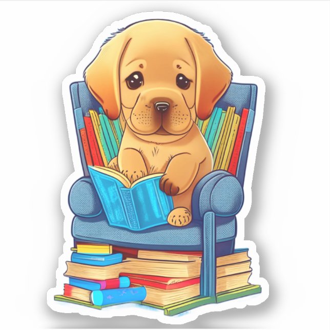 Labrador Puppy leyendo un pegatina de libros (Anverso)