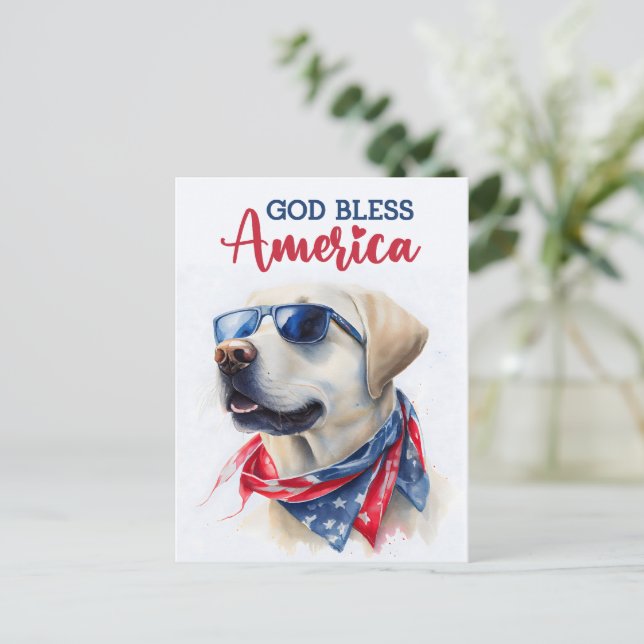 Labrador Retriever, Dios Bendiga América Tarjeta P (Anverso de pie)