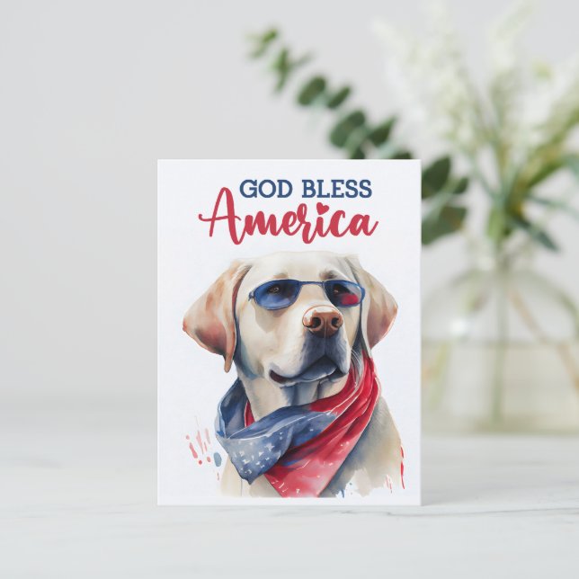 Labrador Retriever, Dios Bendiga América Tarjeta P (Anverso de pie)