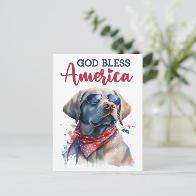Labrador Retriever, Dios Bendiga América Tarjeta P (Anverso de pie)