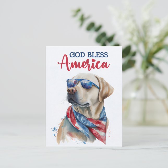 Labrador Retriever, Dios Bendiga América Tarjeta P (Anverso de pie)