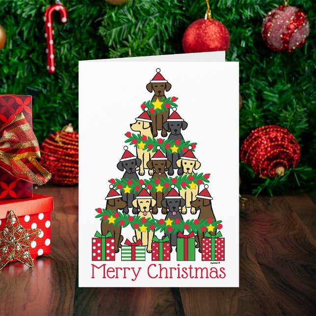 Labradores Arbol de Navidad (Christmas Tree Labradors Holiday Cards for Labrador Owners.  Labradors pretend cute Christmas Tree.)