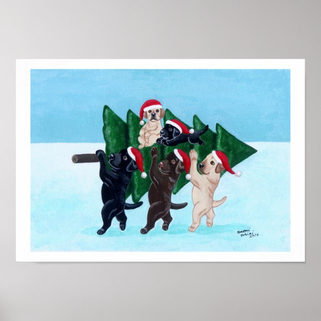 Labradores de árboles de Navidad en arte de campo  (Frente)