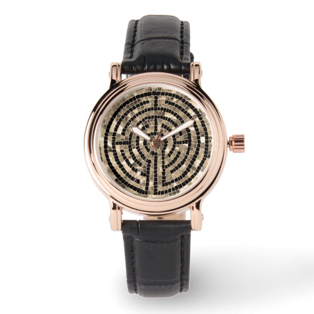 LABYRINTH V Reloj de cuero negro cuadrado perfecto (Anverso)