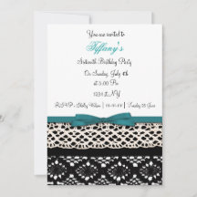 lace aqua damask Sweet 16 party Invitación