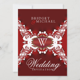 Lace blanco sobre invitaciones de boda únicas roja
