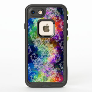 Lace blanco sobre papel de tejidos arcoiris