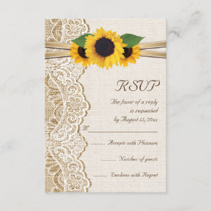 Lace, cinta y girasoles en la boda de burlap RSVP