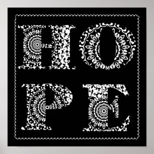 Lace Hope Word Arte Poster Blanco Negro