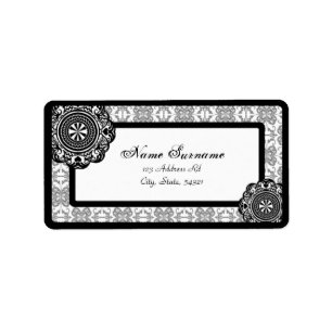 Lace negro arabesco, etiquetas de dirección
