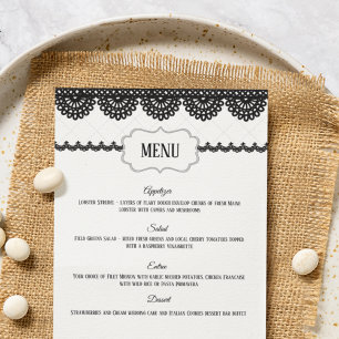 Lace negro en el menú de la boda blanca personaliz