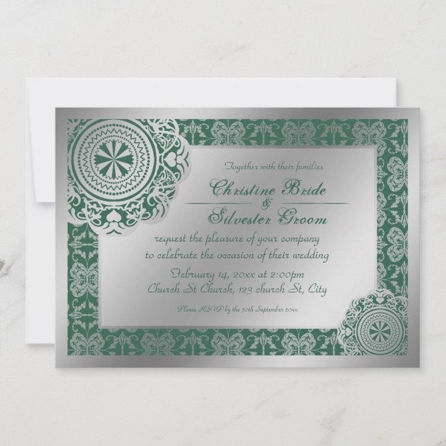 Lace plateado árabe, invitación a la boda 5x7 (Anverso)