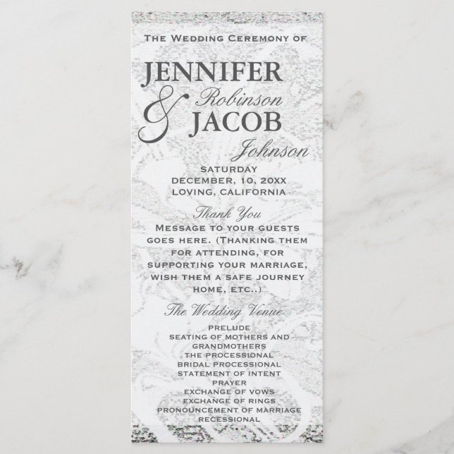 Lace Purpurina blanco | Programa de bodas (Anverso)