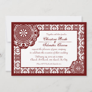 Lace Rojo arábigo, invitación a la boda las 5 hora