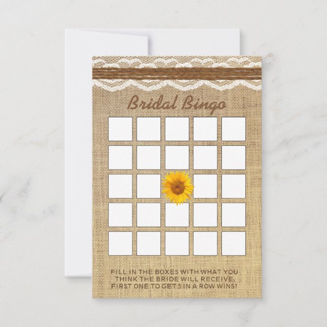 Lace & Twin Sunflower Burlap Bridal Shower Bingo (Anverso)