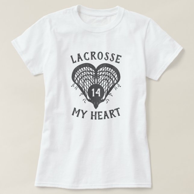 Lacrosse gris mi camiseta del corazón (Diseño del anverso)
