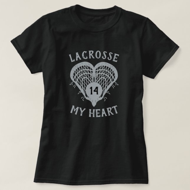 Lacrosse gris plateado mi camiseta del corazón (Diseño del anverso)