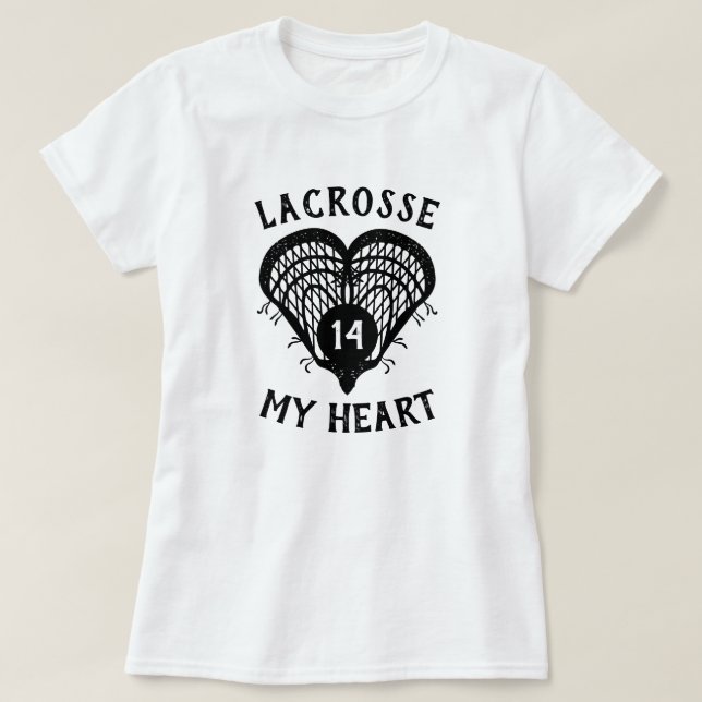 Lacrosse negro mi camiseta de corazón (Diseño del anverso)