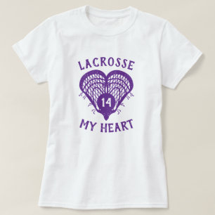 Lacrosse púrpura mi camiseta del corazón
