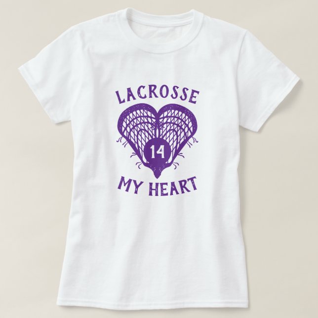 Lacrosse púrpura mi camiseta del corazón (Diseño del anverso)