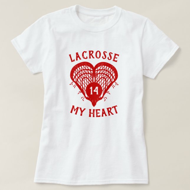 Lacrosse Rojo Mi Camiseta Del Corazón (Diseño del anverso)