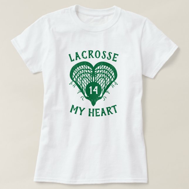 Lacrosse verde mi camiseta del corazón (Diseño del anverso)