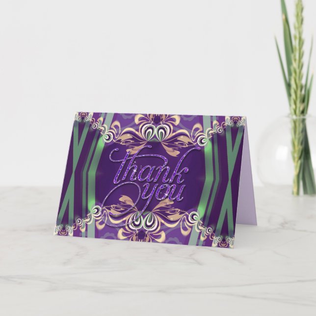 Lacy Purple Green Sparkling Gracias Tarjeta Person (Anverso)