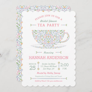 Lacy Teacup Bridal Shower Tea Party Invitación II