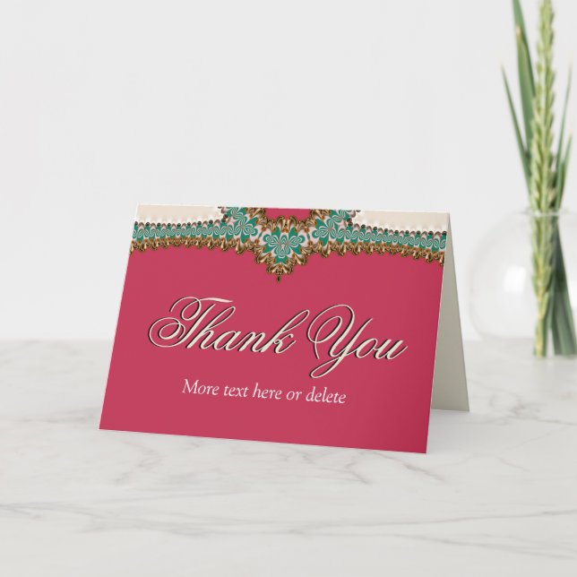 Lacy Verde azulada Gold Pink | Tarjeta de agradeci (Anverso)