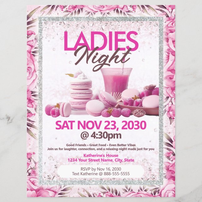 Ladies Night Party Pink Flyer Template (Frente)