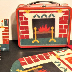 Ladrillos rojos de vacaciones chimenea Crochet de 