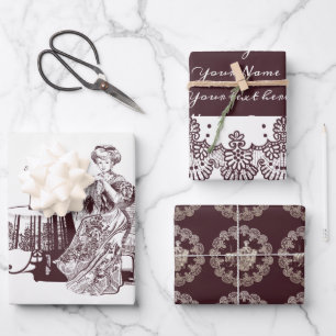 Lady bebe té Papel envuelto Hoja plana Set de 3