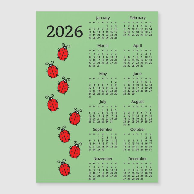 Lady Bugs 2026 Calendar Magnetic Card (Anverso)