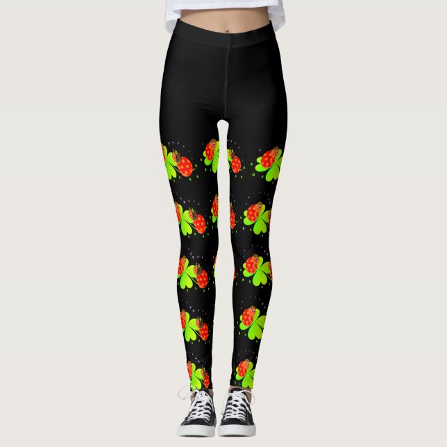 Lady Bugs en un Shamrock Pattern Black Top Legging (Anverso)