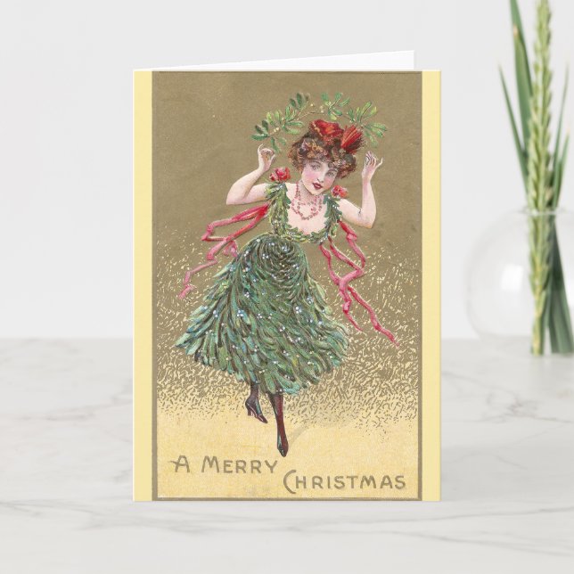 Lady con Mistletoe Vintage Navidad (Anverso)
