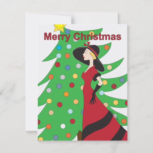 Lady en rojo tarjeta plana de navidad (Anverso)