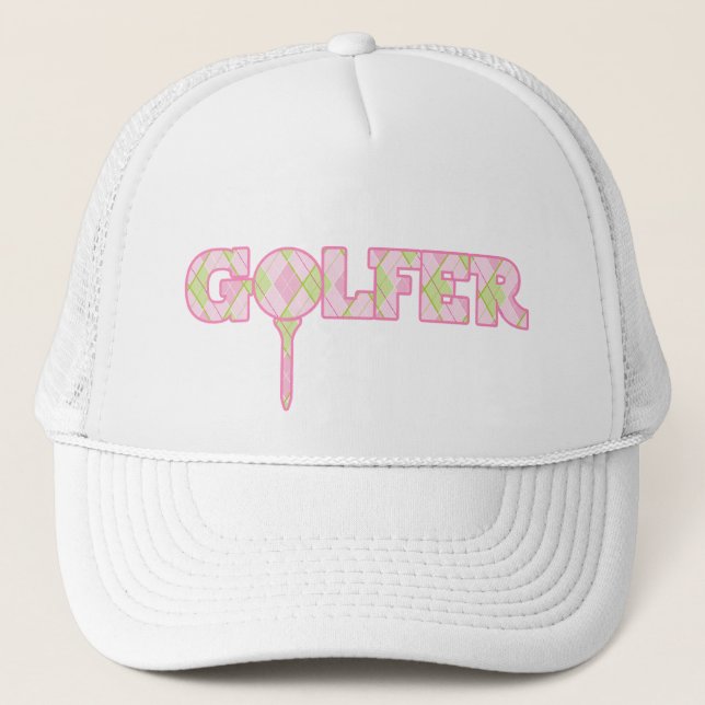 Lady Golfer Argyle patrón estilizado gorra gráfico (Anverso)