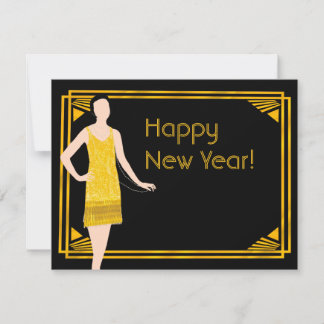 Lady in Gold Roaring 2000 Feliz postal de Año Nuev