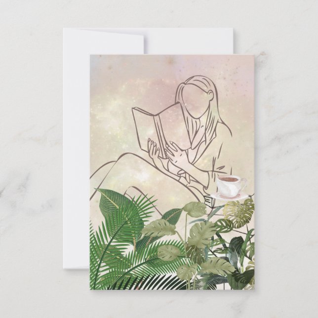 Lady Reading con plantas y tarjeta de café (Anverso)
