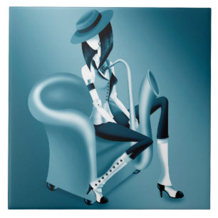 Lady Saxofonista - Baldosa Decorativa Inspirada en