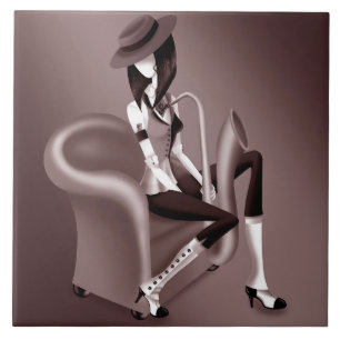 Lady Saxofonista - Baldosa Decorativa Inspirada en