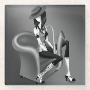 Lady Saxofonista - Posavasos de Vidrio Inspirado e