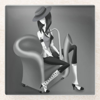 Lady Saxofonista - Posavasos de Vidrio Inspirado e
