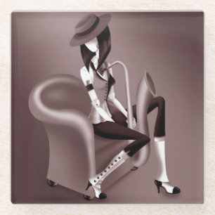 Lady Saxofonista - Posavasos de Vidrio Inspirado e